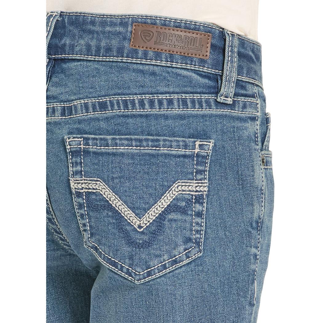 Rock & Roll Girl's Classic Stitch Pocket Bootcut Jeans - Medium Wash - Image 3