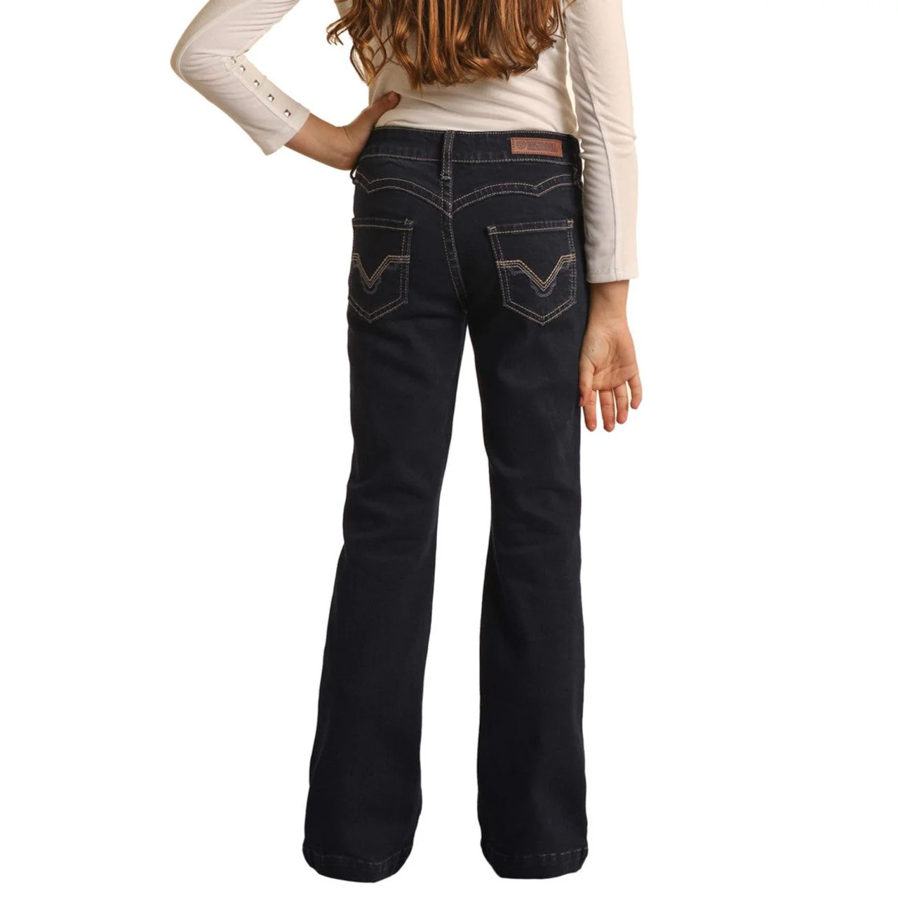 Rock & Roll Girl's Mid Rise Stretch Scallop Back Yoke Trouser Jeans - Dark Wash - Image 2