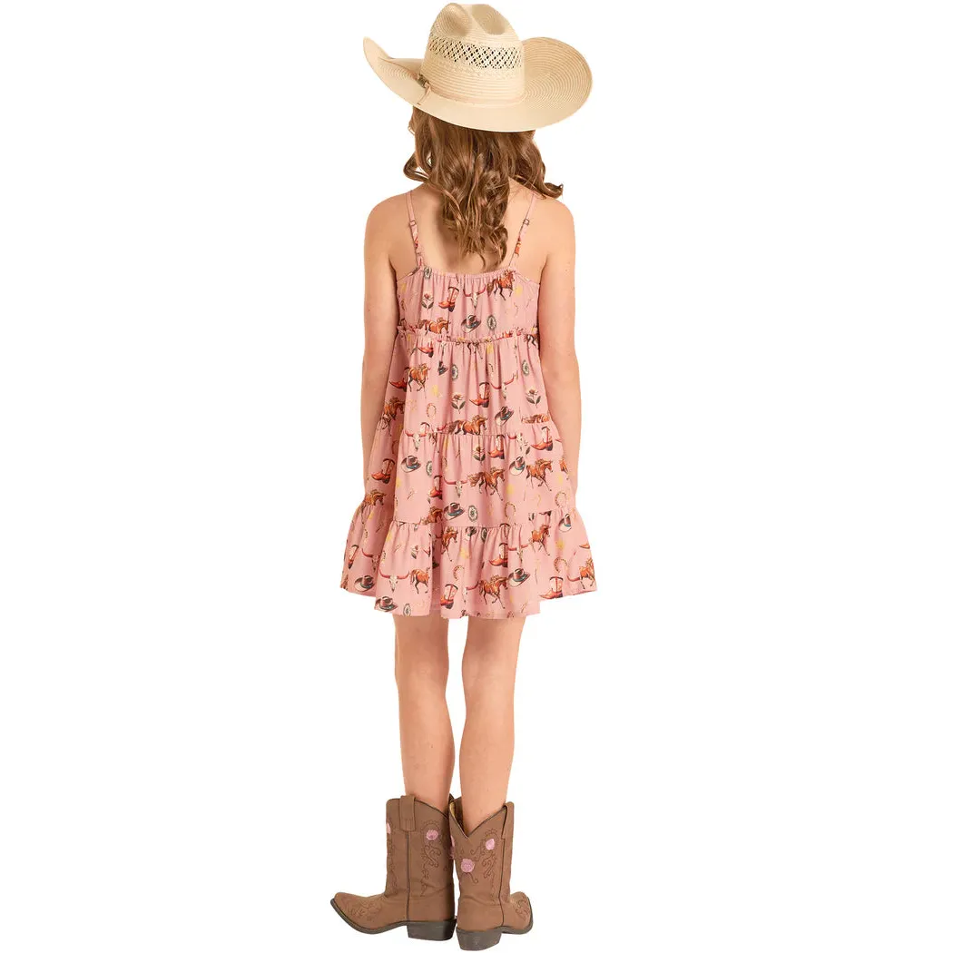 Rock & Roll Girl's Western Print Dress - Rose/Mauve - Image 2