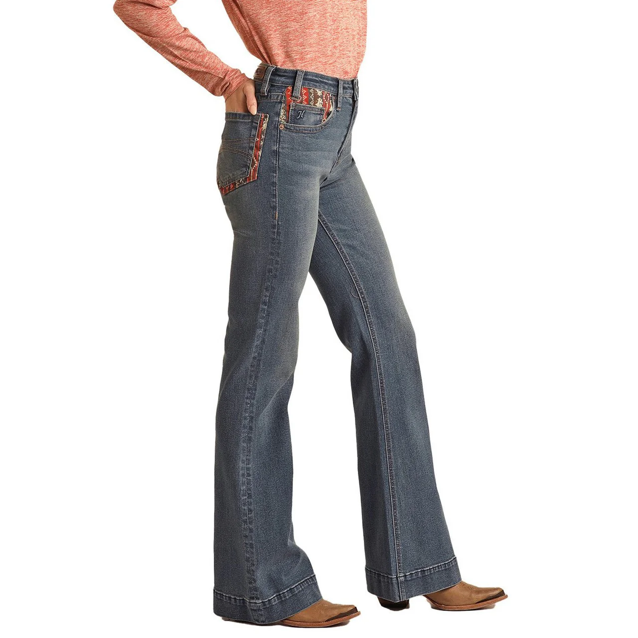 Rock & Roll Hooey Women's High Rise Trouser Jeans - Medium Vintage - Image 3