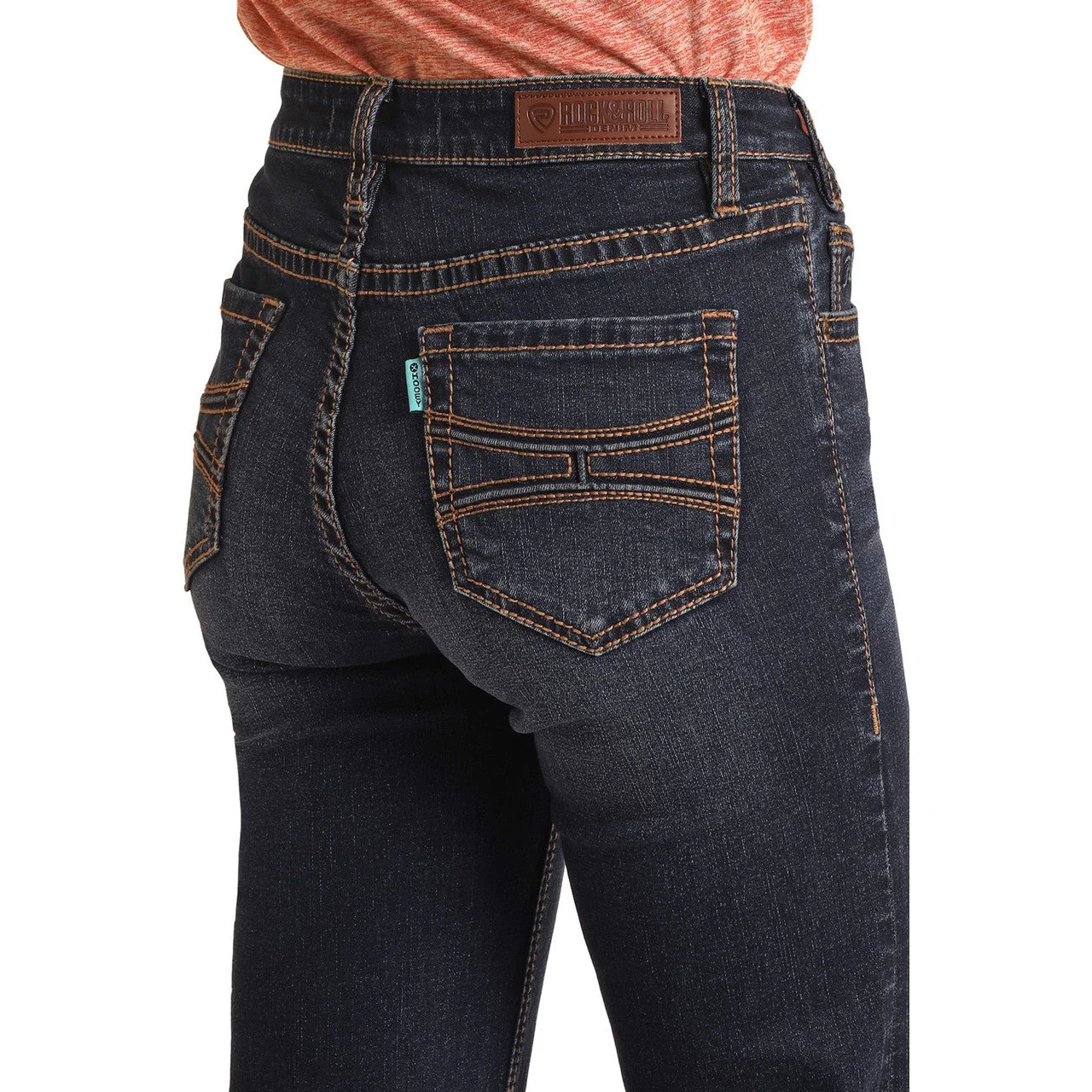 Rock & Roll Hooey Women's Mid Rise Extra Stretch Trouser Jeans - Dark Wash - Image 3