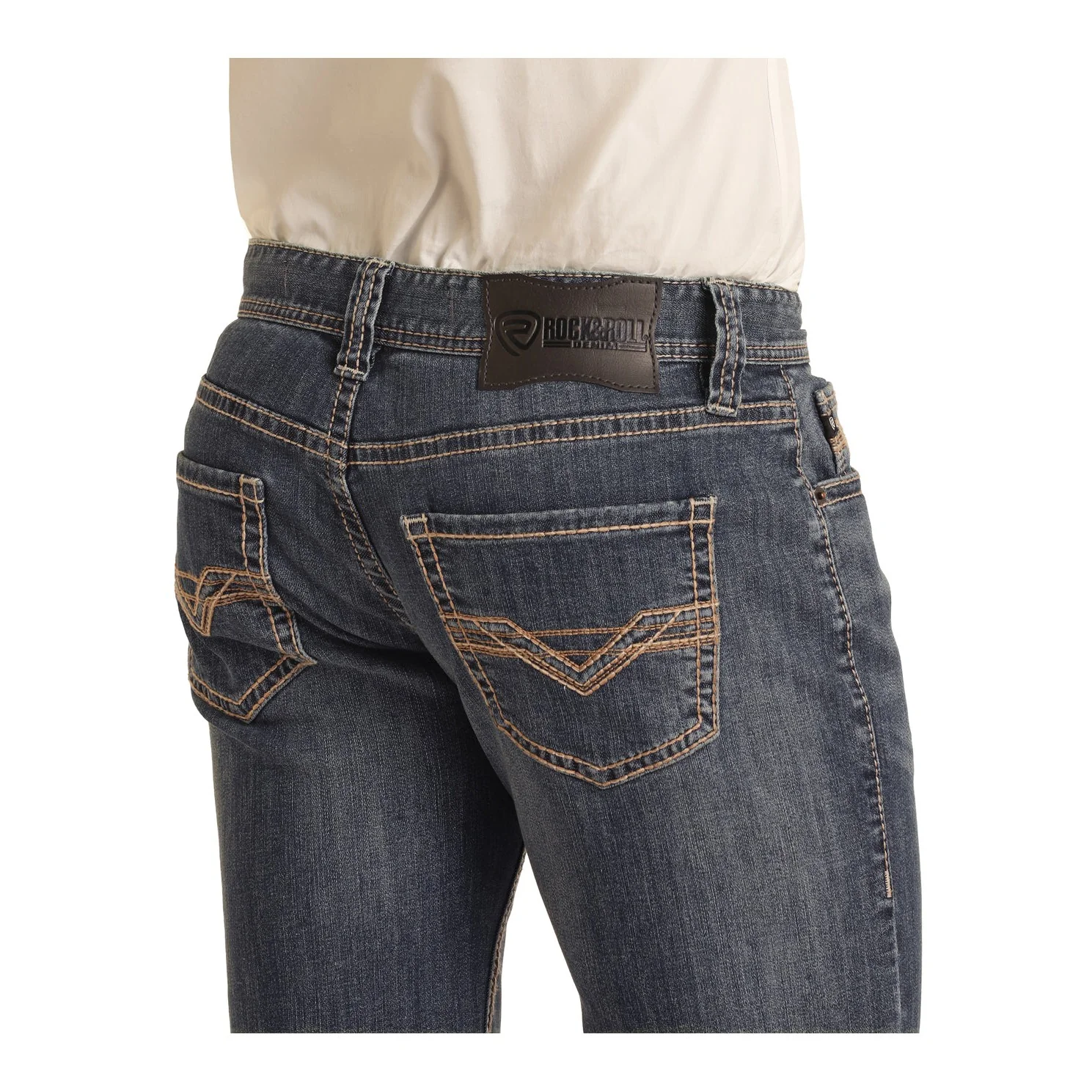 Rock & Roll Men's 2-Tone Pistol Straight Jeans - Medium Wash - Image 4