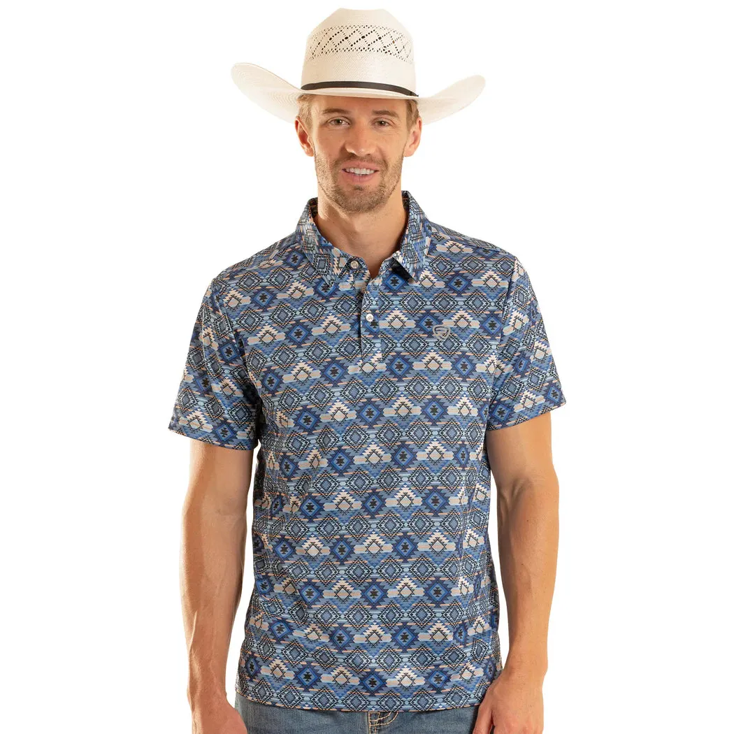 Rock & Roll Mens Aztec Printed Short Sleeve Polo Shirt - Blue