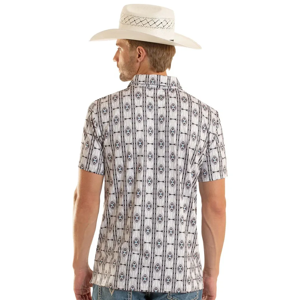 Rock & Roll Mens Aztec Printed Short Sleeve Polo Shirt - Light Grey - Image 2