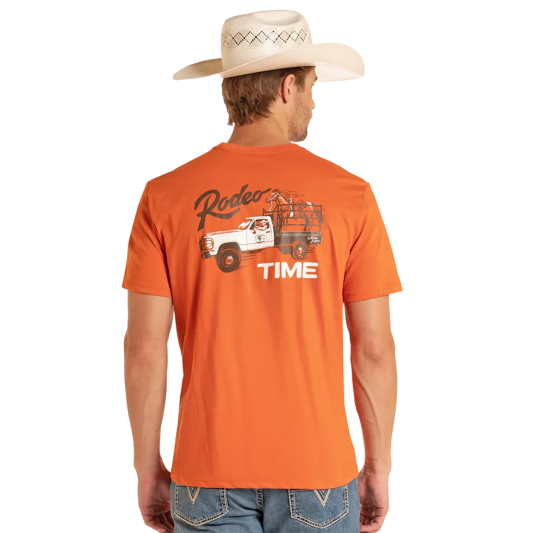 Rock & Roll Men's Dale Brisby Rodeo Time Truck Graphic Tee Shirt - Rust