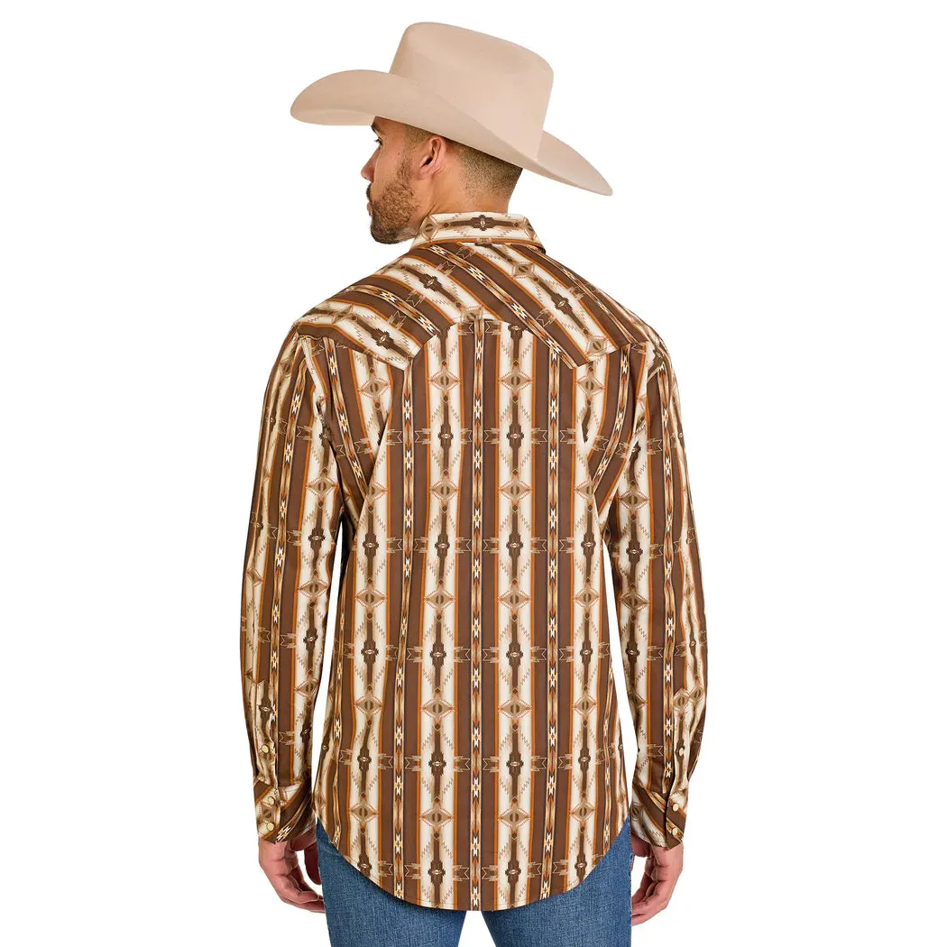 Rock & Roll Men's Dusty Heritage Aztec Printed Long Sleeve Snap Shirt - Dark Brown - Image 2