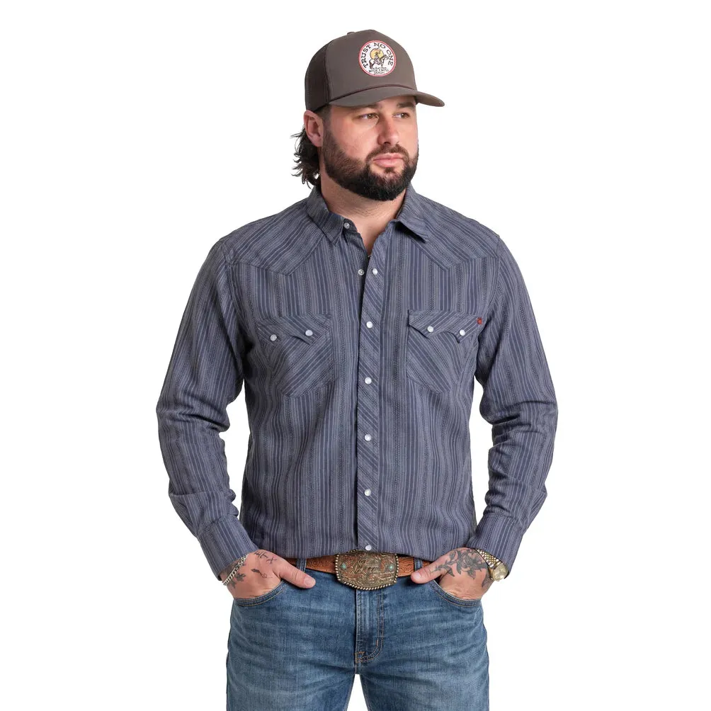 Rock & Roll Men's Koe Wetzel Dobby Striped LS Snap Shirt - Blue