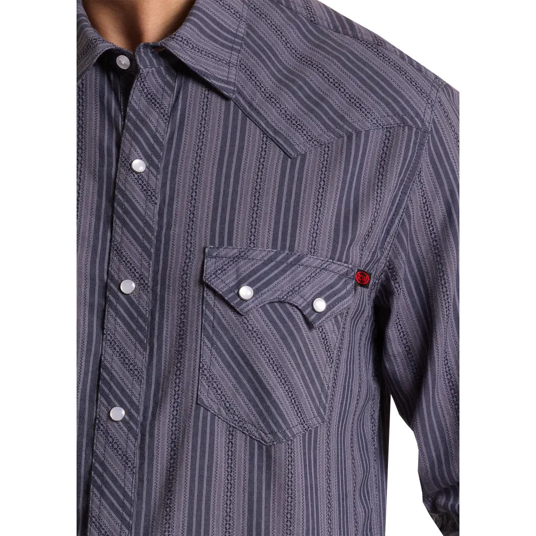 Rock & Roll Men's Koe Wetzel Dobby Striped LS Snap Shirt - Blue - Image 2