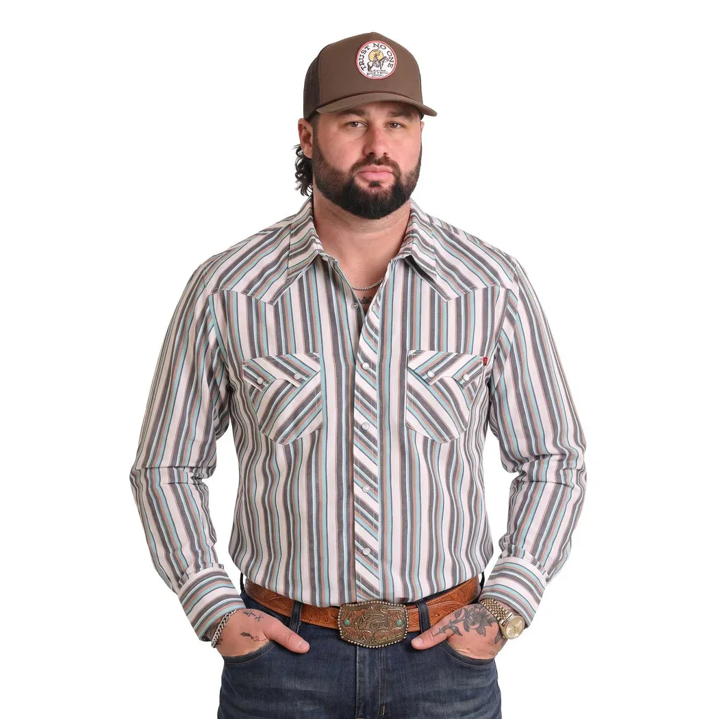 Rock & Roll Men's Koe Wetzel Dobby Striped LS Snap Shirt - Multicoloured