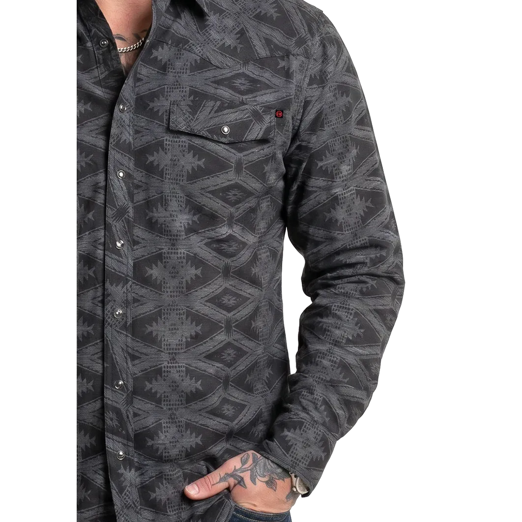 Rock & Roll Men's Koe Wetzel X Tek Western Aztec Long Sleeve Shirt - Charcoal - Image 3