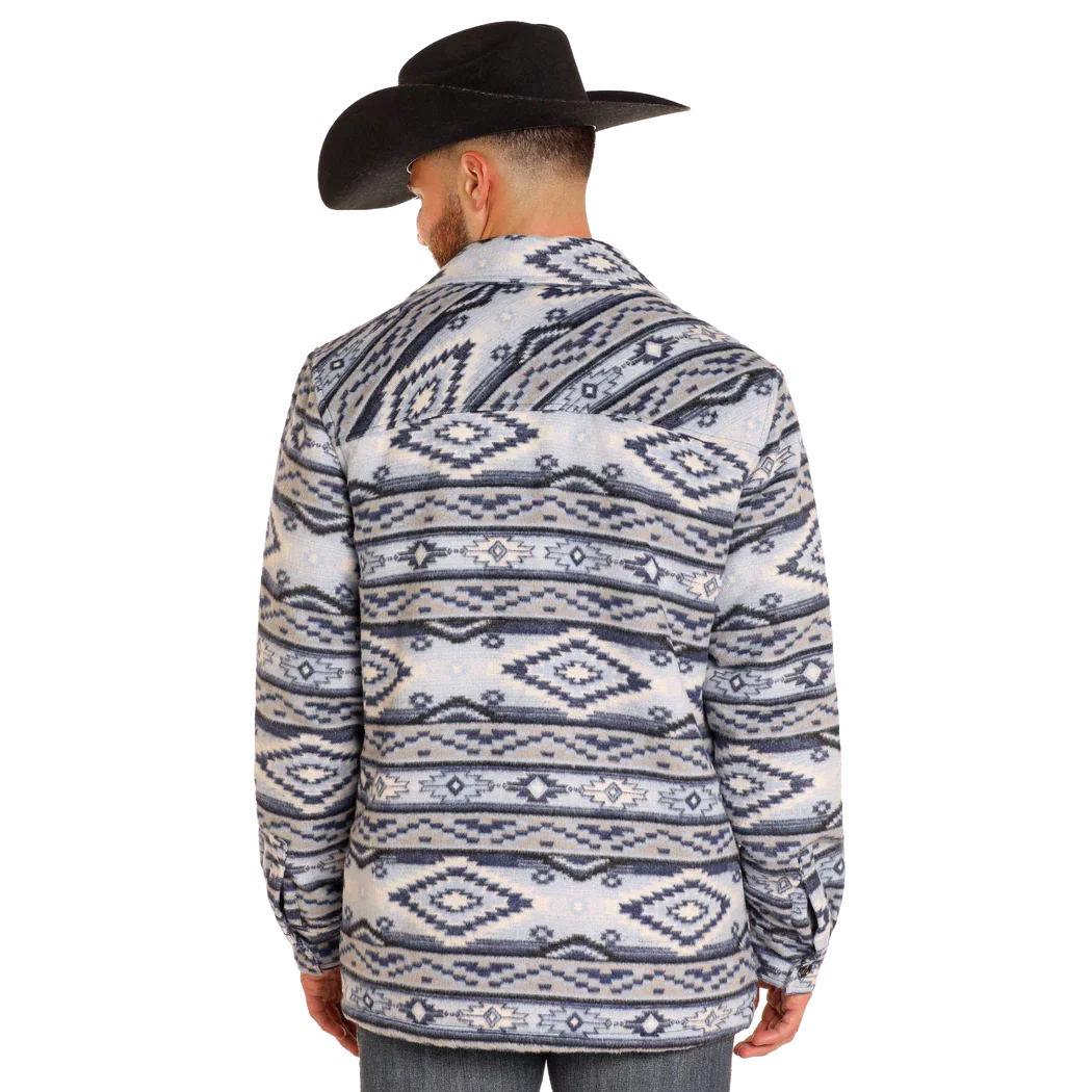 Rock & Roll Men's Long Sleeve Aztec Brushed Aztec Shirt Jacket- Blue - Image 2