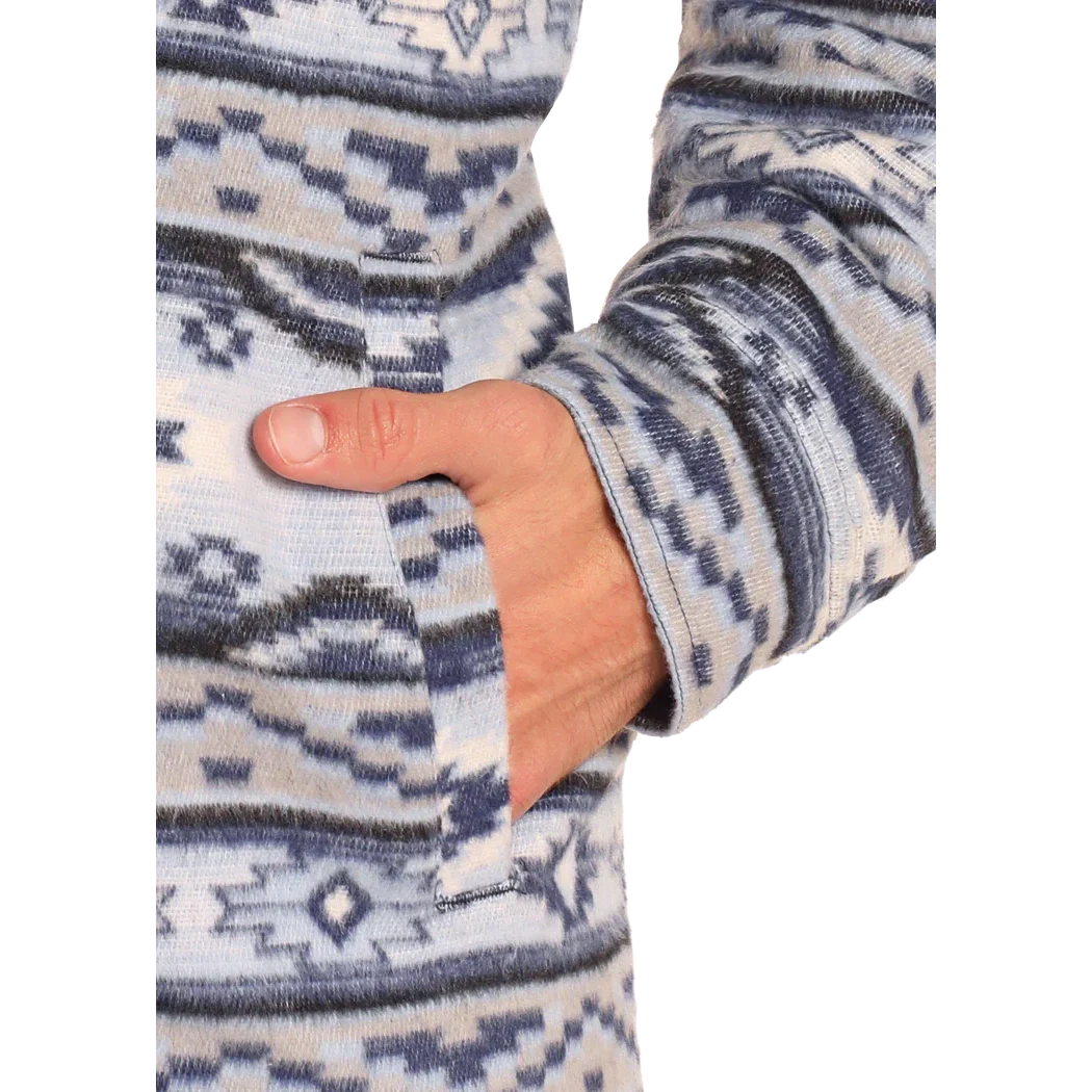 Rock & Roll Men's Long Sleeve Aztec Brushed Aztec Shirt Jacket- Blue - Image 3