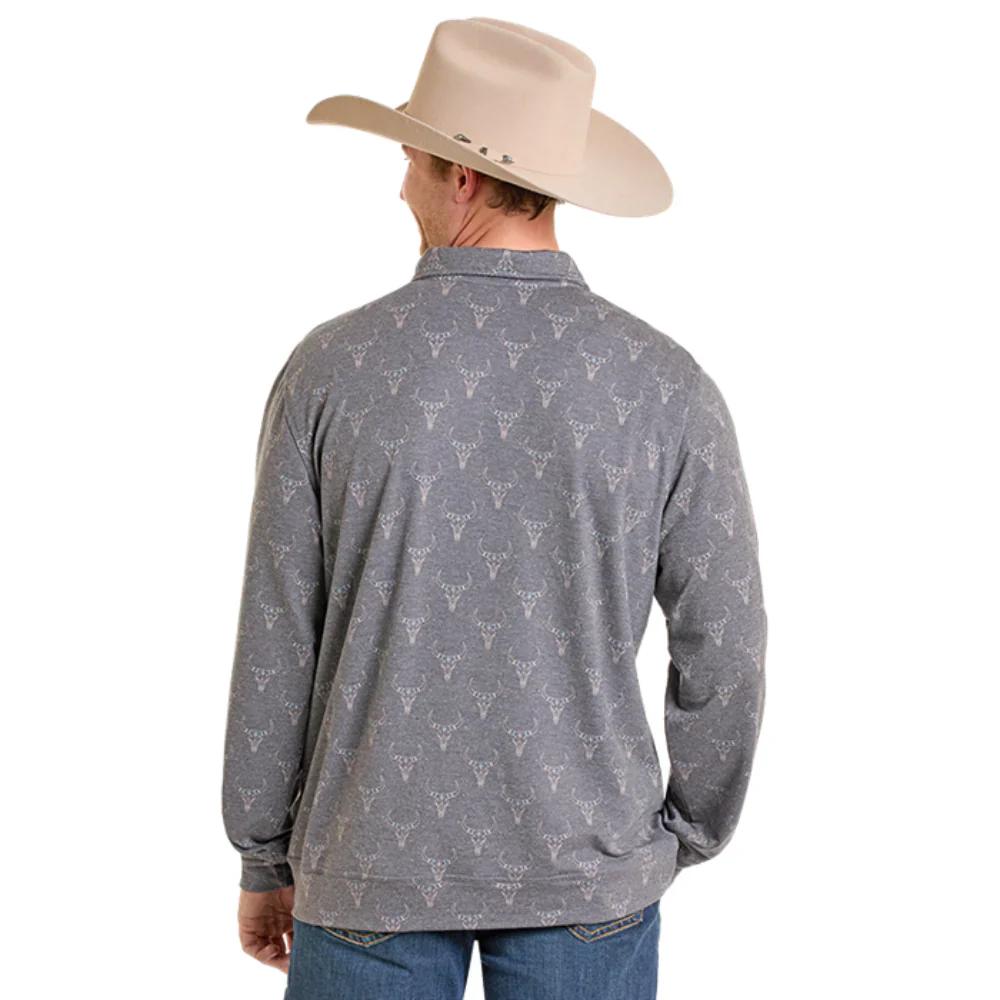 Rock & Roll Men's Longhorn Printed Pullover Gray - Image 2