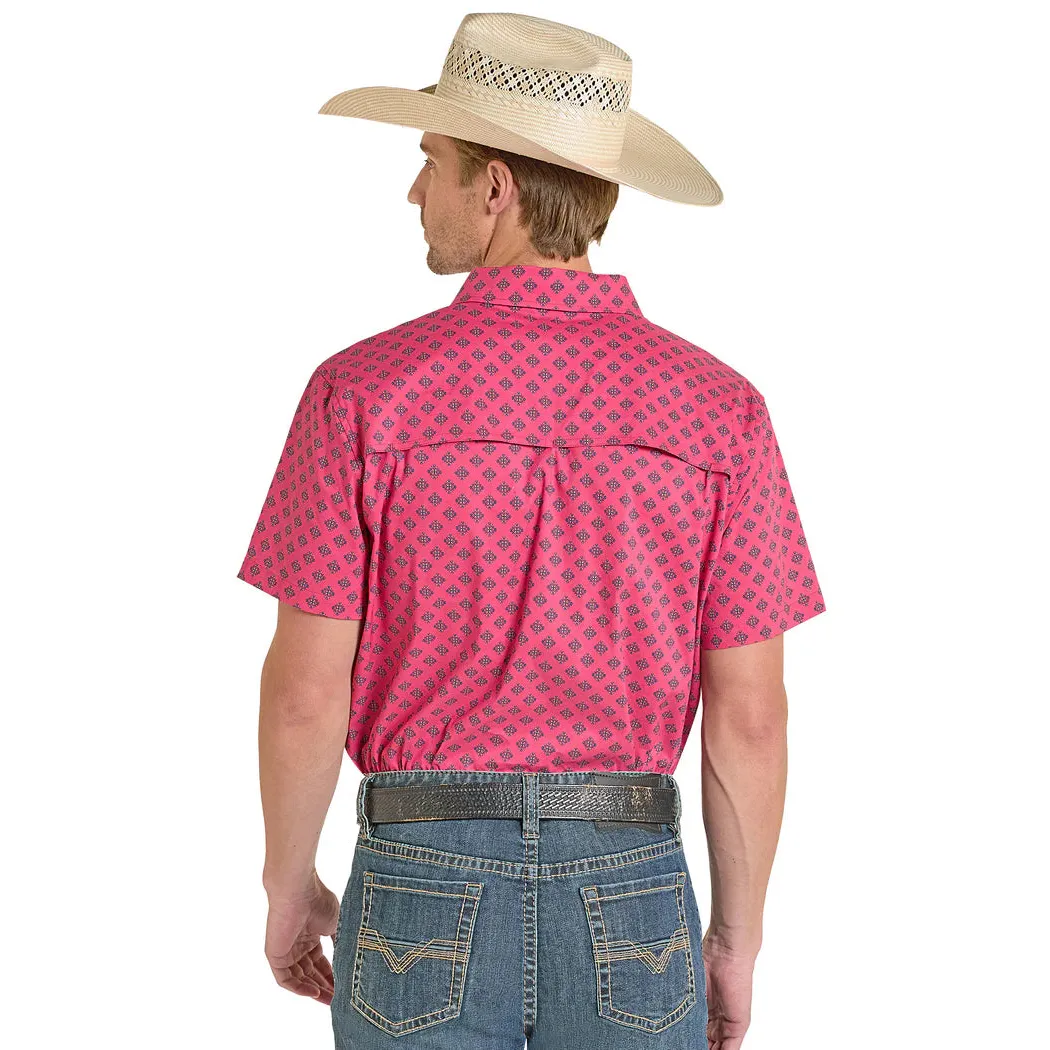 Rock & Roll Men's Mini Tek Western Aztec Print Short Sleeve Shirt - Fuchia - Image 2