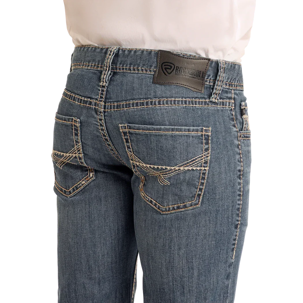 Rock & Roll Men's Regular Fit Cross Stitch Straight Let Jeans- Medium Wash - Image 4