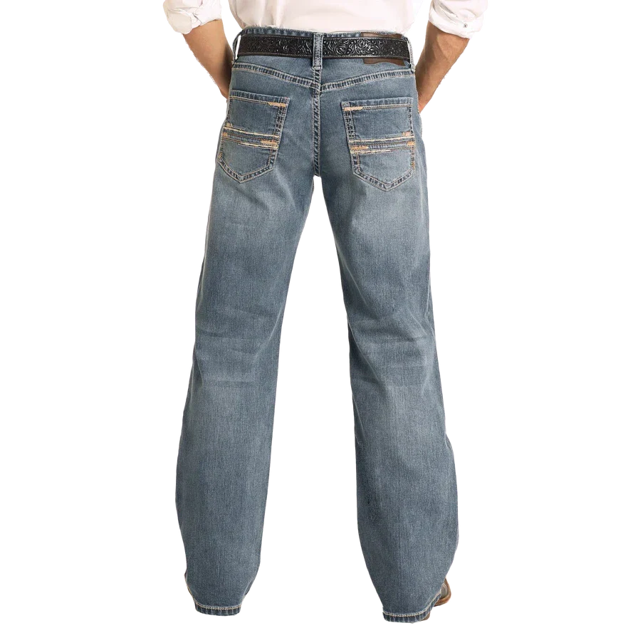 Rock & Roll Men's Relaxed Fit Straight Stitch Double Barrel Boot  Jean- Medium Wash - Image 2