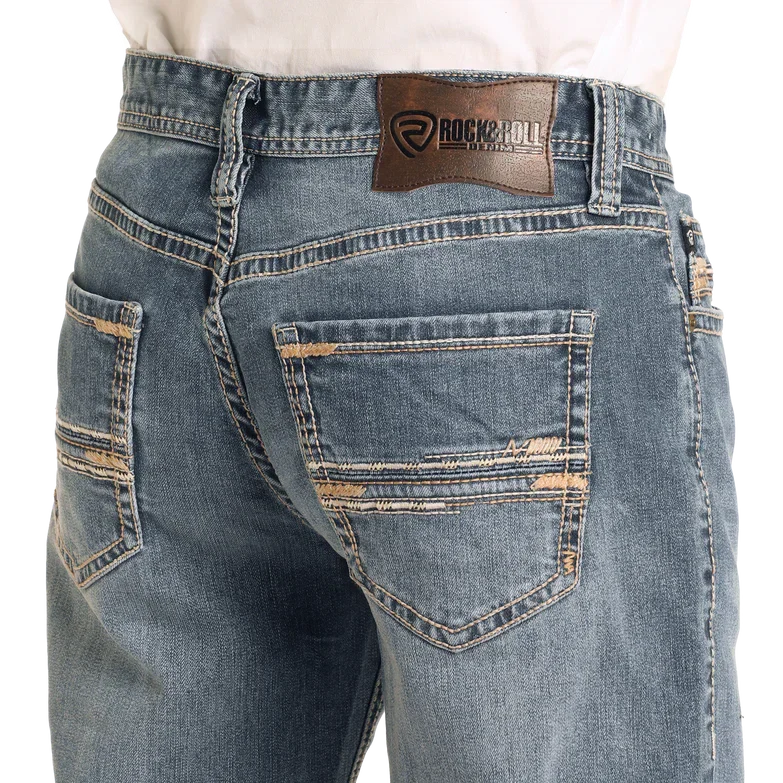 Rock & Roll Men's Relaxed Fit Straight Stitch Double Barrel Boot  Jean- Medium Wash - Image 4