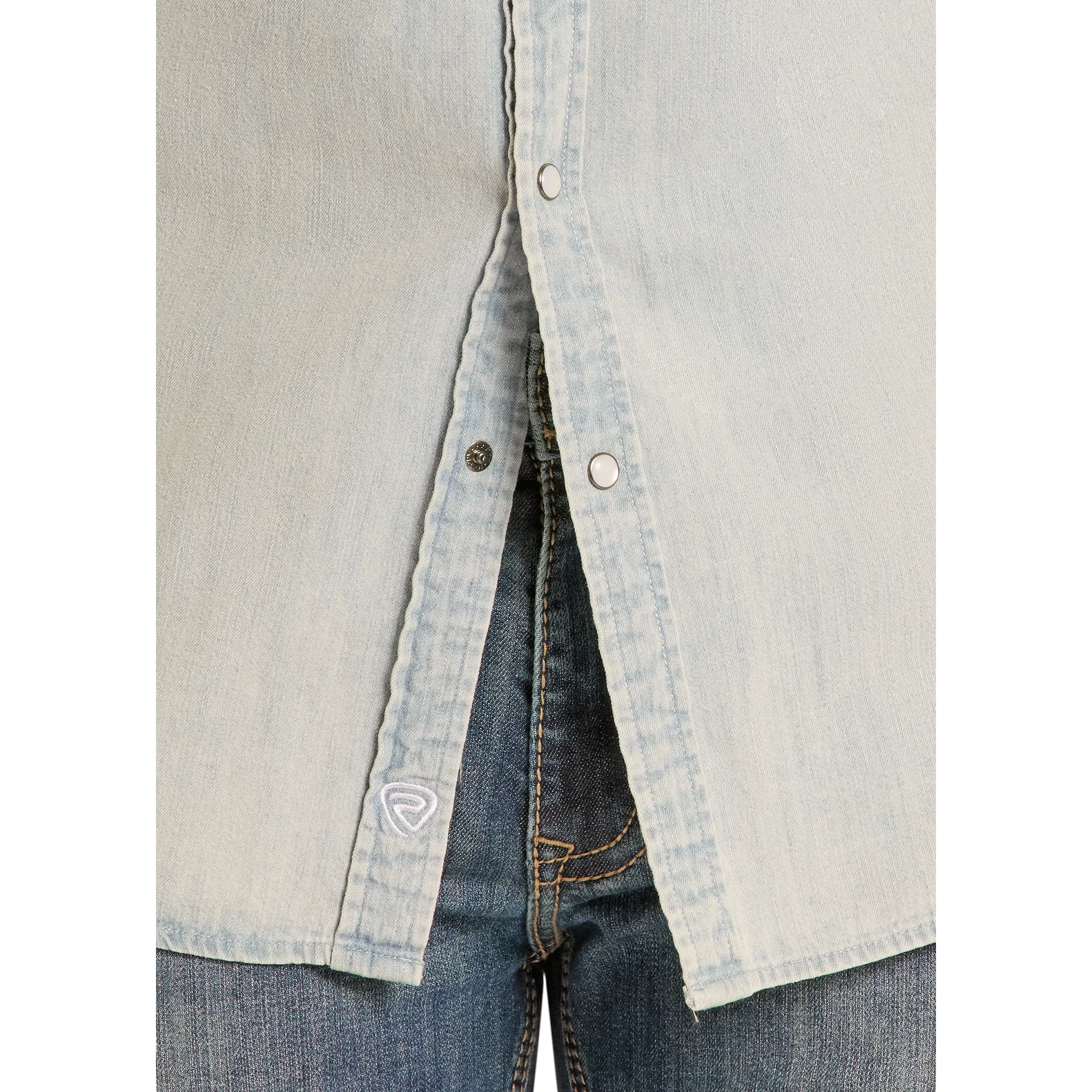 Rock & Roll Men's  Long Sleeve Light Denim Solid Snap Shirt- Denim - Image 3