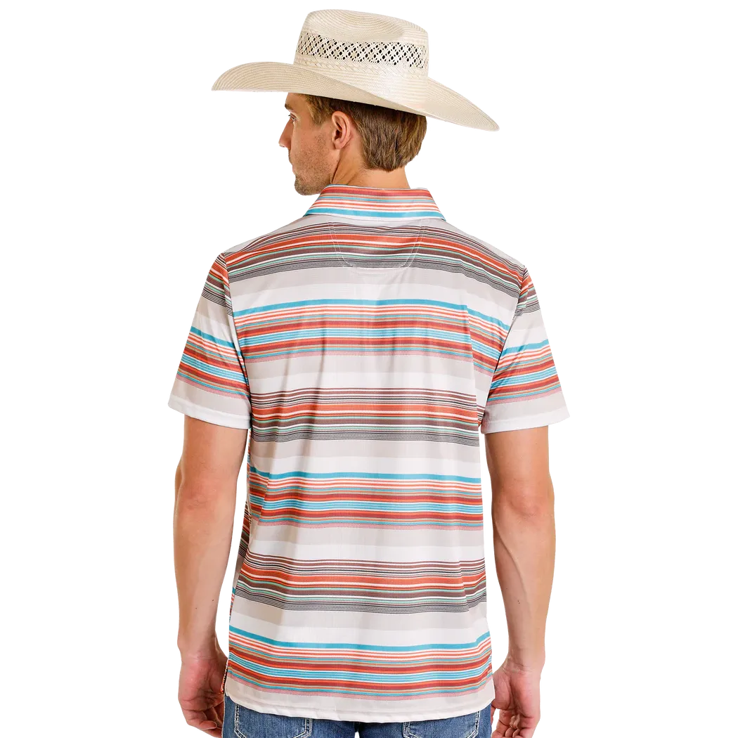 Rock & Roll Men's Serage Stripe Printed Short Sleeve Polo Shirt - Tan - Image 2