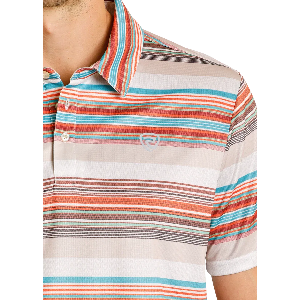 Rock & Roll Men's Serage Stripe Printed Short Sleeve Polo Shirt - Tan - Image 3
