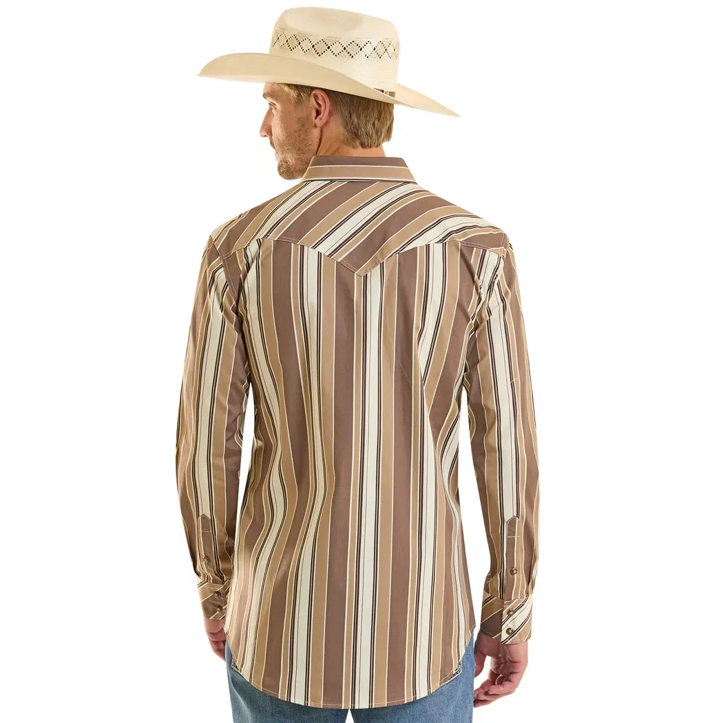 Rock & Roll Men's Slim Fit Long Sleeve Stripe Snap Shirt - Brown - Image 2