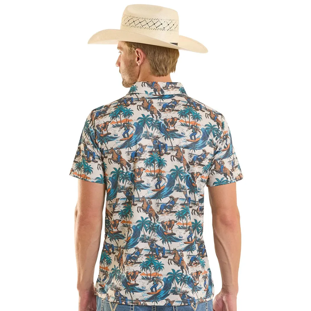 Rock & Roll Men's Surfing Cowboy Print Short Sleeve Polo Shirt - Multi Colour - Image 2
