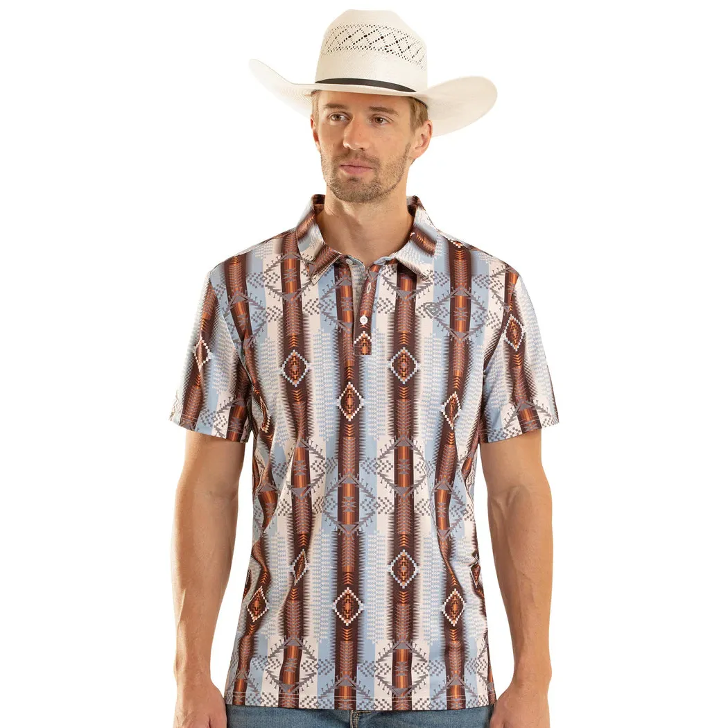 Rock & Roll Men's Vertical Aztec Printed Short Sleeve Polo Shirt - Blue