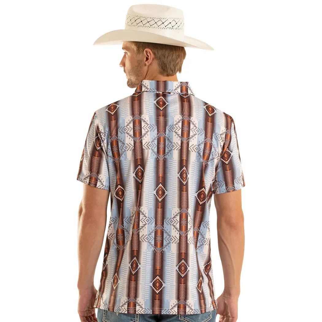 Rock & Roll Men's Vertical Aztec Printed Short Sleeve Polo Shirt - Blue - Image 2