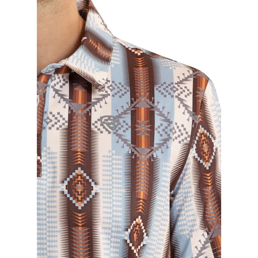 Rock & Roll Men's Vertical Aztec Printed Short Sleeve Polo Shirt - Blue - Image 3