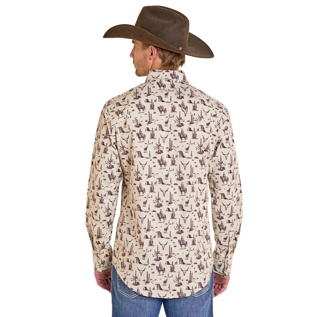 Rock & Roll Men's Wild Wild West Novelty Printed Long Sleeve Snap Shirt - Burgundy - Image 2