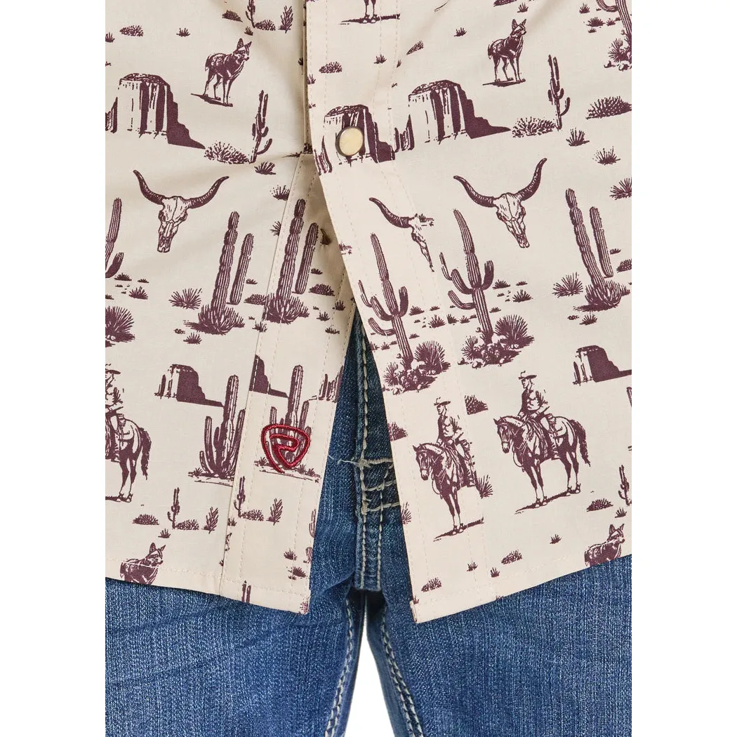 Rock & Roll Men's Wild Wild West Novelty Printed Long Sleeve Snap Shirt - Burgundy - Image 3