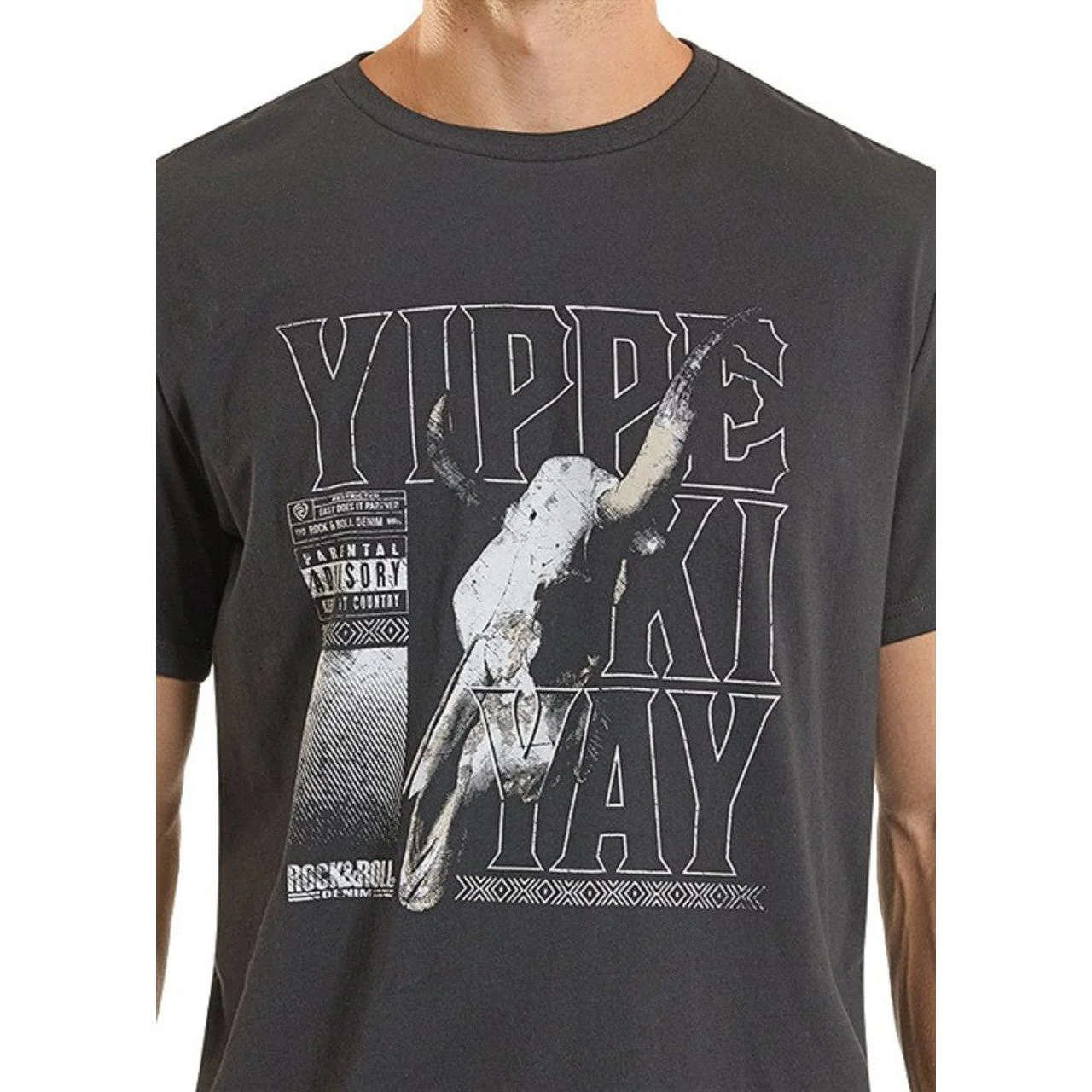 Rock & Roll Men's Yippe Ki Yay Skull Graphic Tee Shirt - Black