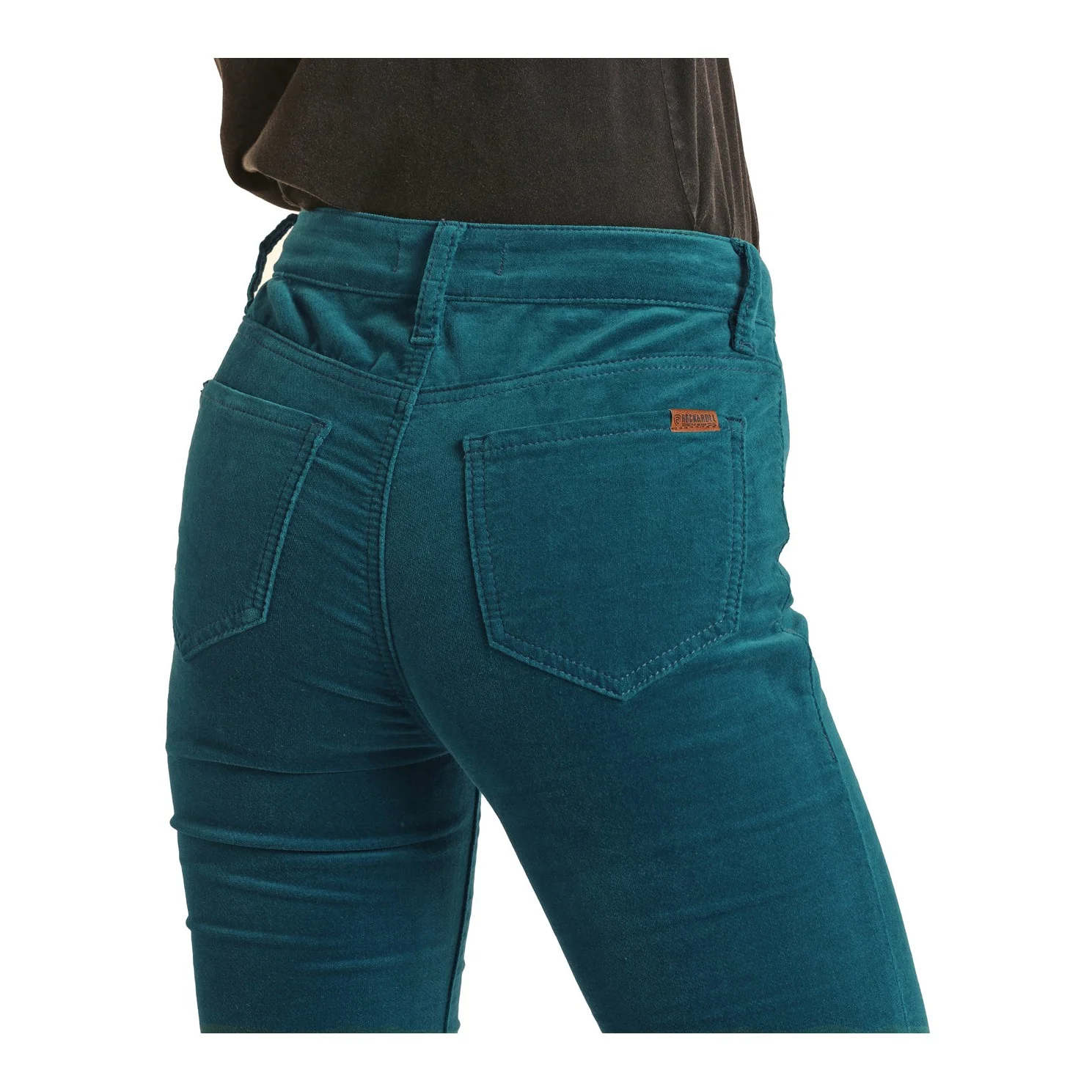 Rock & Roll Women's Corduroy Button Flare Jeans - Teal - Image 4