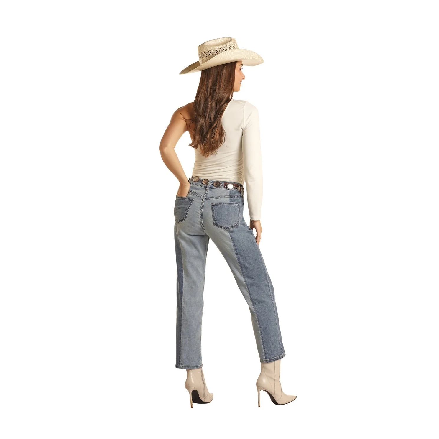 Rock & Roll Women's 2-Tone Crop Jeans - Light Wash - Image 2