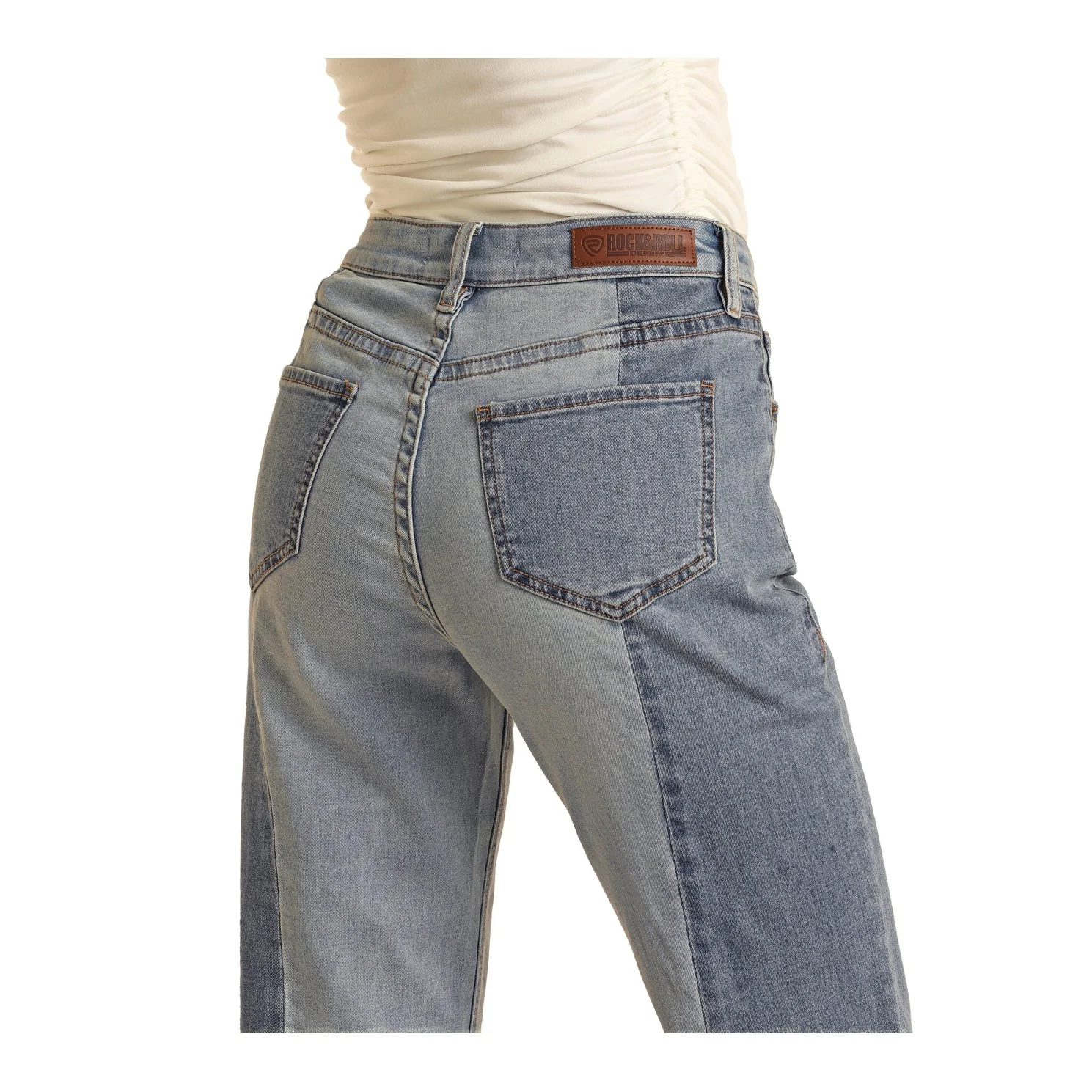 Rock & Roll Women's 2-Tone Crop Jeans - Light Wash - Image 4