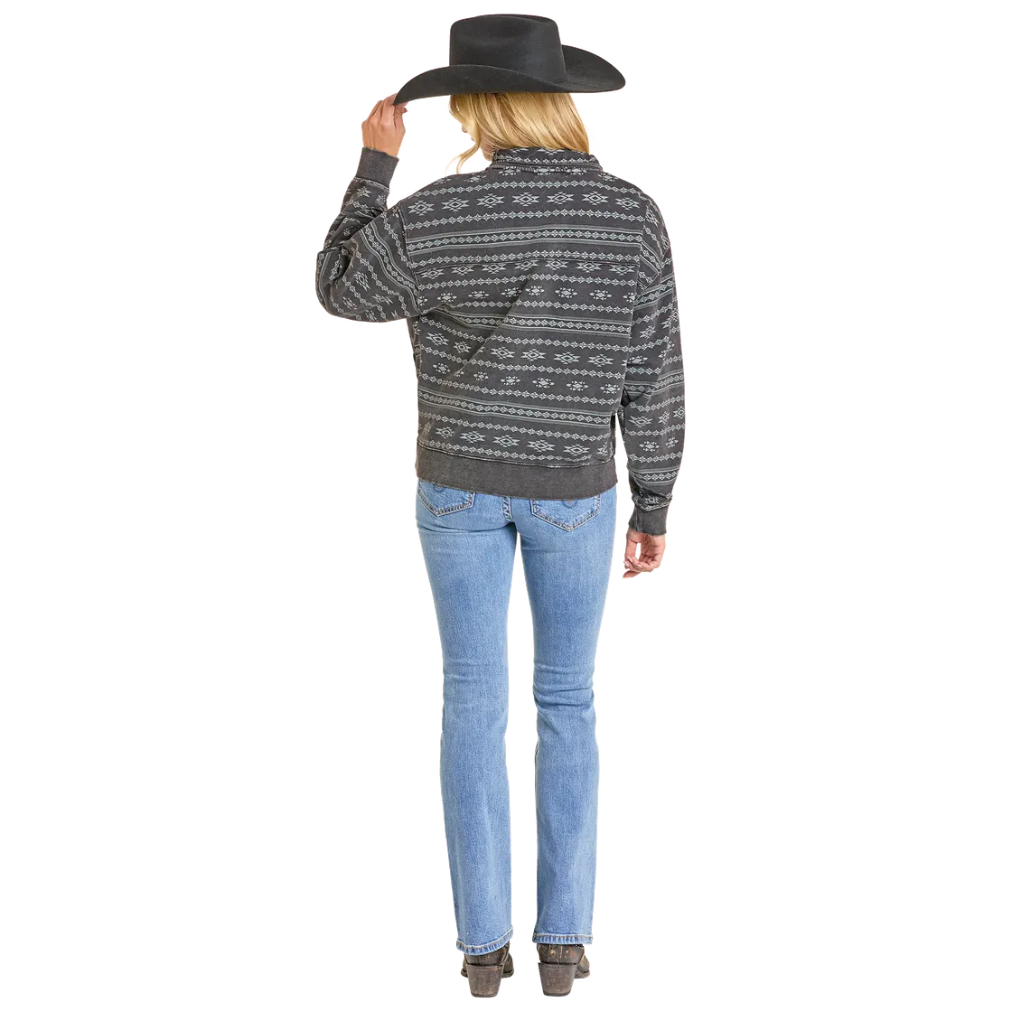 Rock & Roll Women's Aztec Print 1/4 Zip Pullover - Black - Image 2