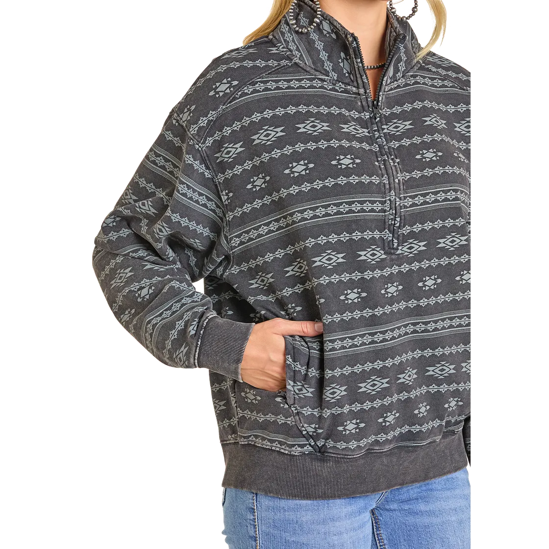 Rock & Roll Women's Aztec Print 1/4 Zip Pullover - Black - Image 3