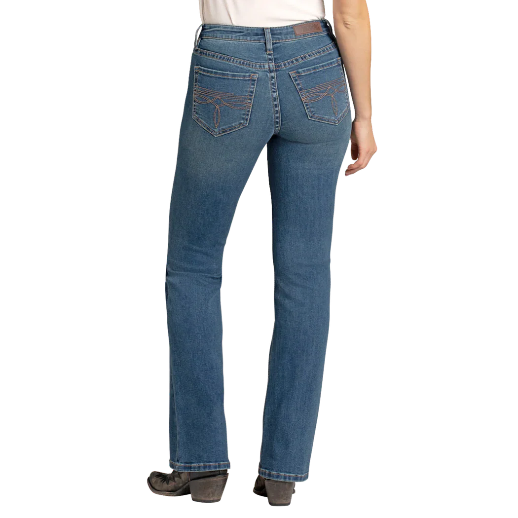 Rock & Roll Women's Boot Stitch Embroidered High Rise Boot Cut Jeans - Medium Wash - Image 2