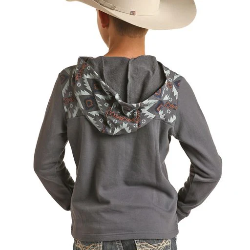 Rock & Roll Boy's Border Print Hoodie - Indigo - Image 3