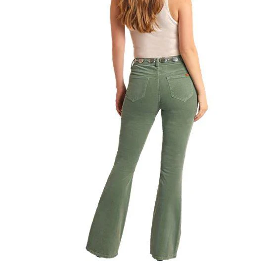 Rock & Roll Women's Corduroy Button Flare Jean-Jade - Image 2