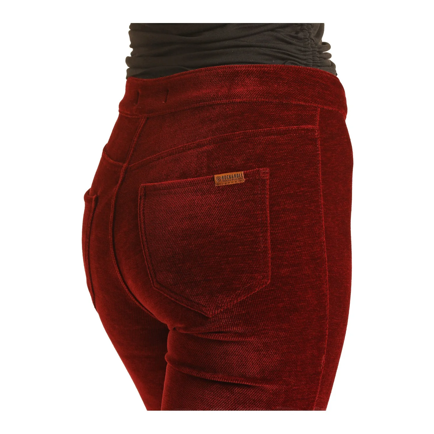 Rock & Roll Women's Corduroy Button Flare Jeans - Red - Image 4