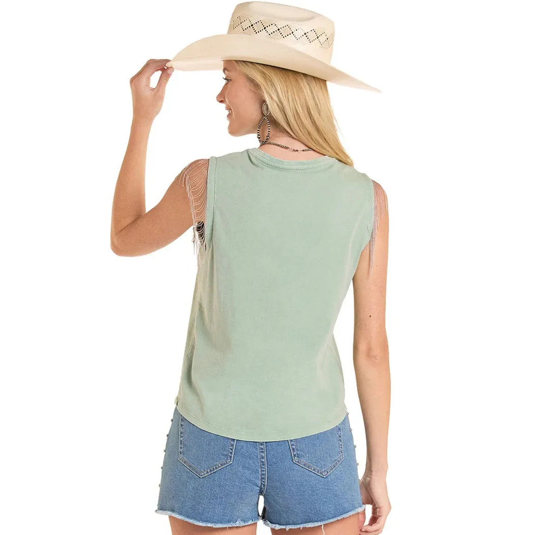 Rock & Roll Women's Cowboy Roundup Fringe Tank Top - Mint - Image 2