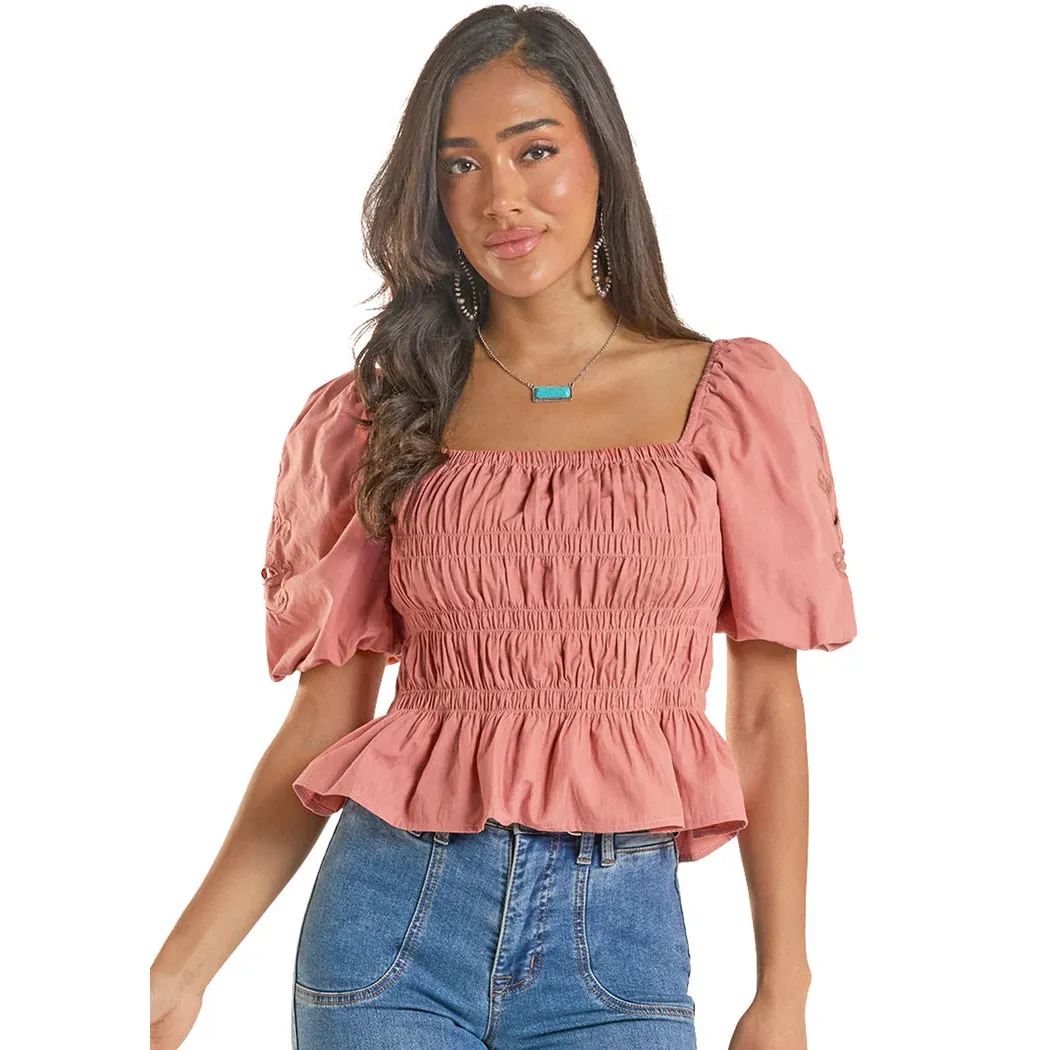 Rock & Roll Women's Cutwork Puff Embroidered Sleeve Poplin Top - Multiple Colours - Image 2