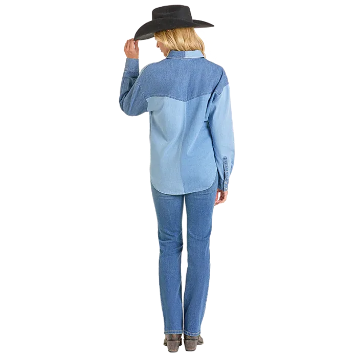 Rock & Roll Women's Denim Patch Long Sleeve Shirt - Blue - Image 2