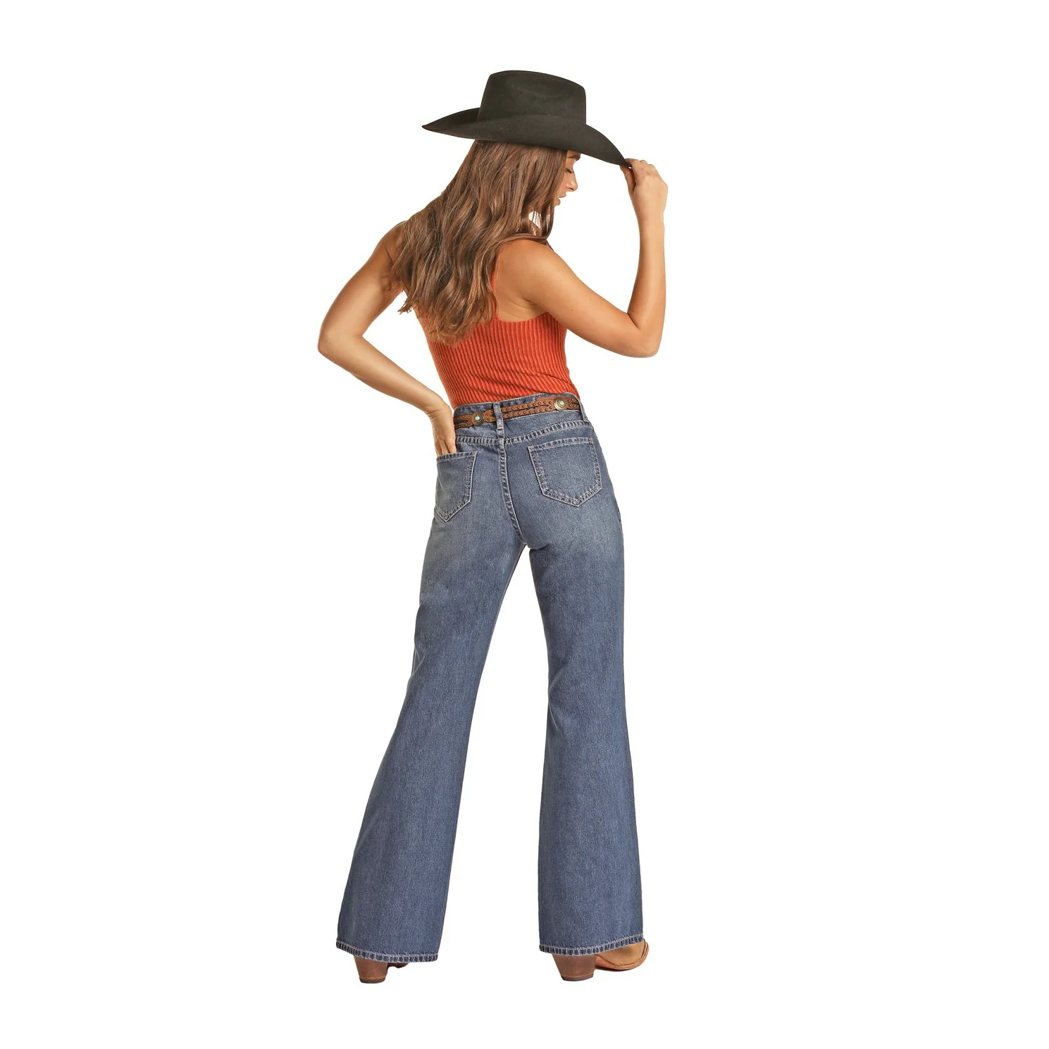 Rock & Roll Women's Distressed Wide Leg Jeans -  Medium Wash - Image 2
