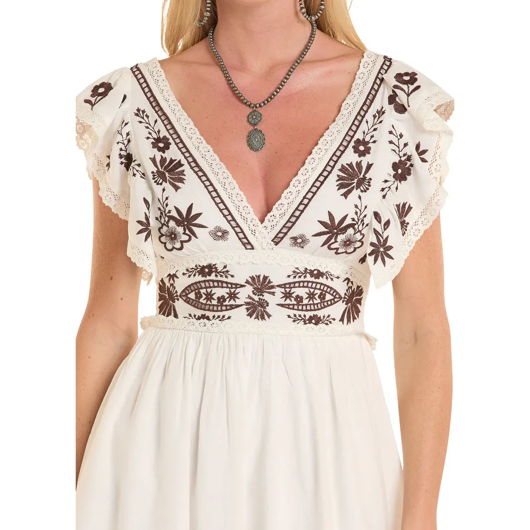 Rock & Roll Women's Embroidered Mini Dress - Natural