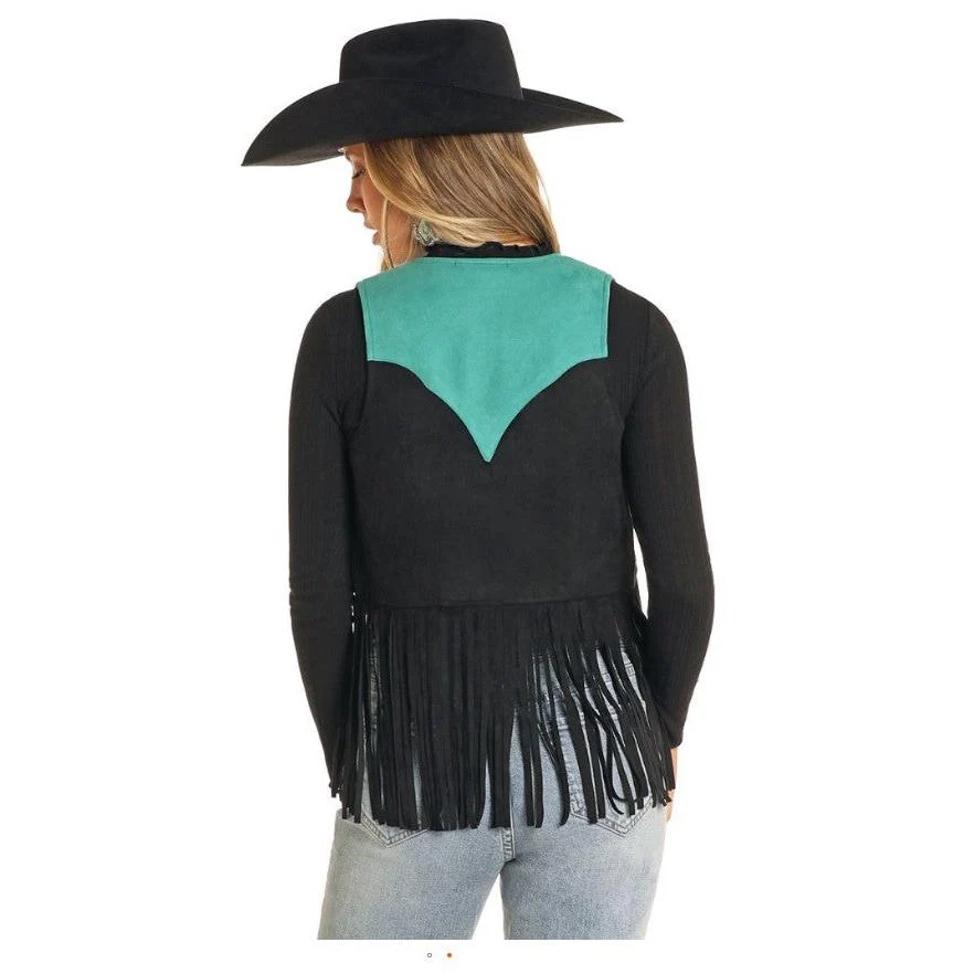Rock & Roll Women's Long Sleeve Embroidered Western Vest - Turquoise - Image 2