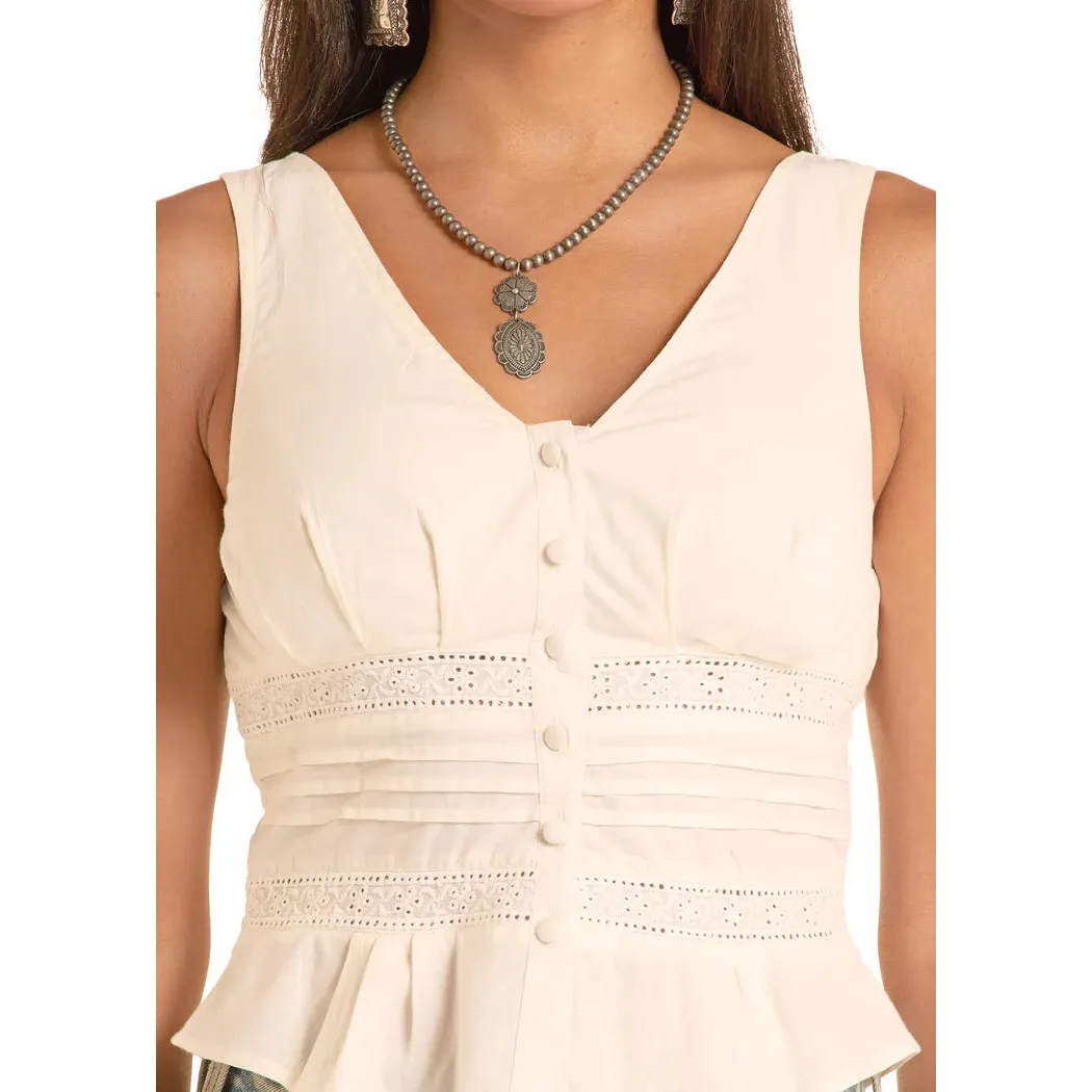 Rock & Roll Women's Eyelet Inset Tank Top - Natural - Image 3