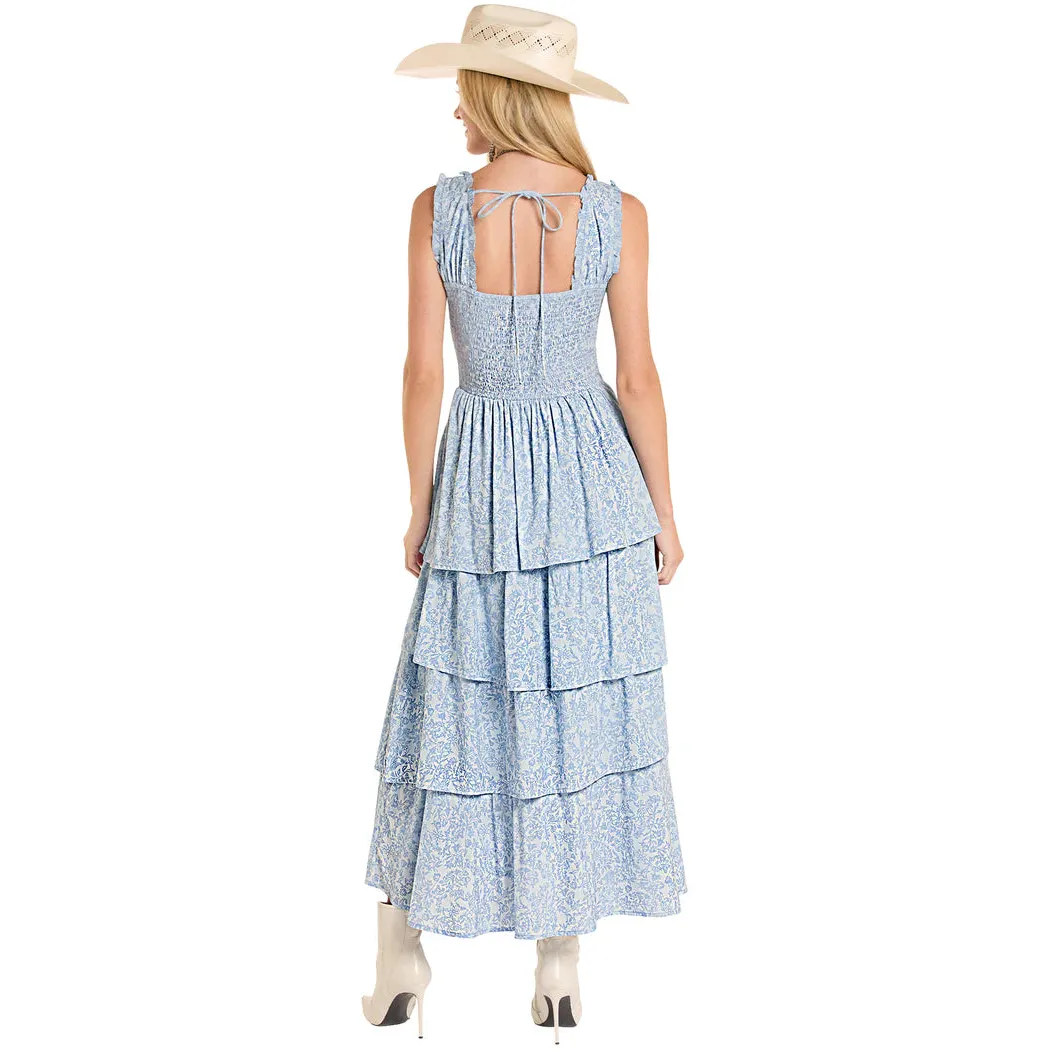 Rock & Roll Women's Floral Print Ruffle Tiered Maxi Dress - Blue - Image 2