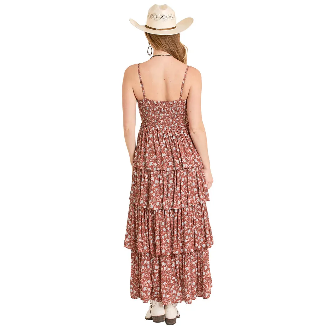 Rock & Roll Women's Floral Tiered Maxi Dress - Rust - Image 2